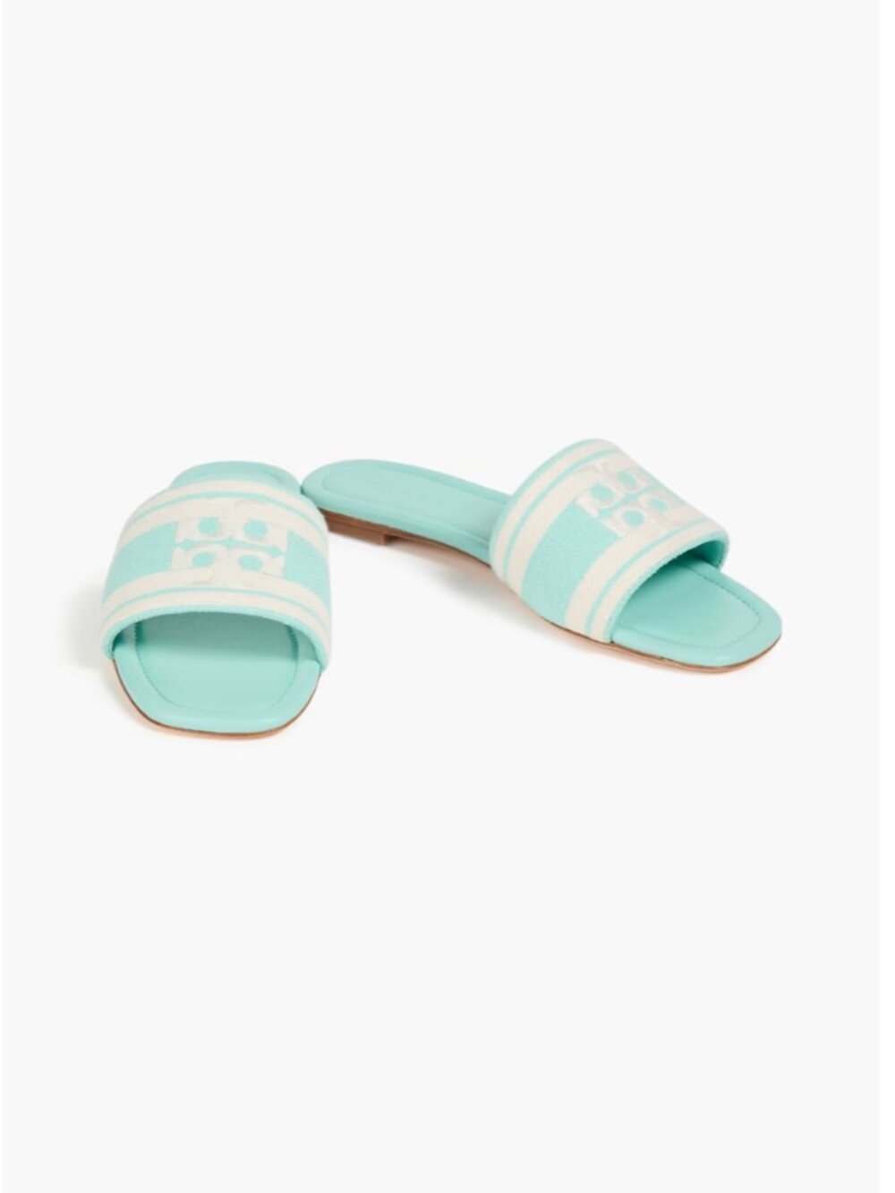 Tory Burch Teal Turquoise Jacquard Sandals Slides 7.5